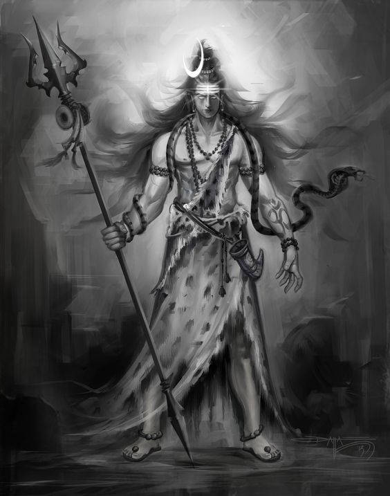 Angry Shiva Grey Art Wallpaper