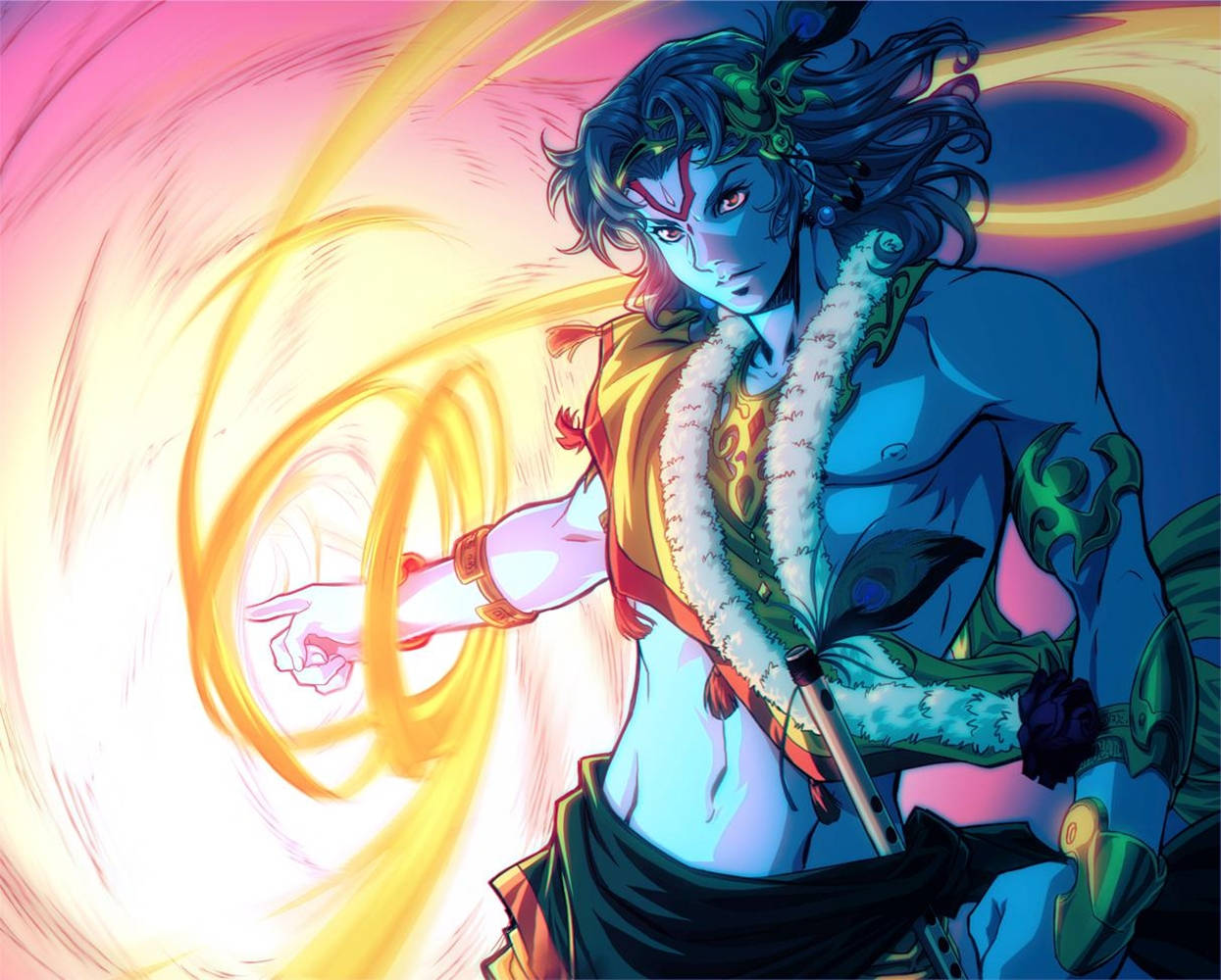 Angry Vishnu Swirling Light Power Wallpaper