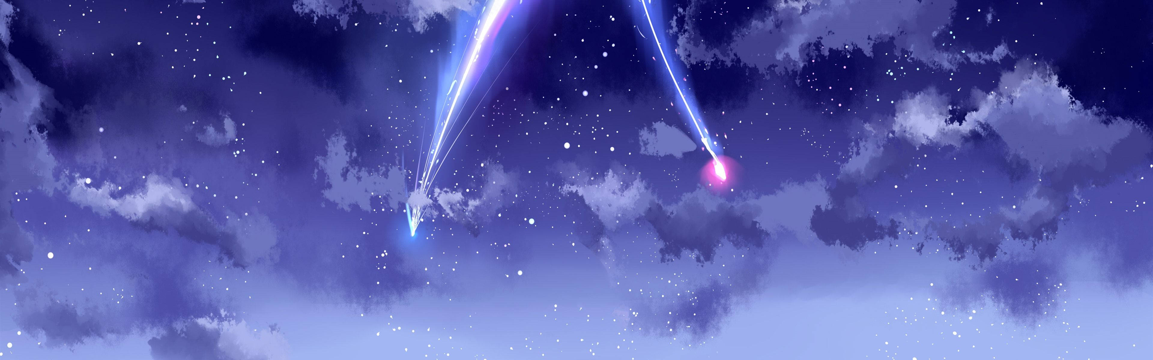 Animation Two Shooting Stars In Sky Wallpaper
