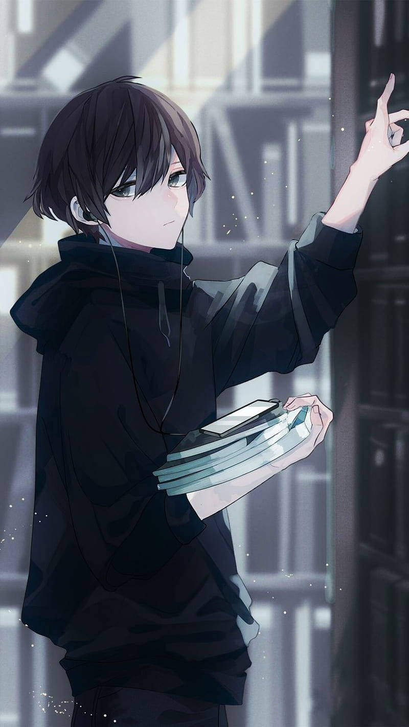 Anime Boy Dark In Library Wallpaper