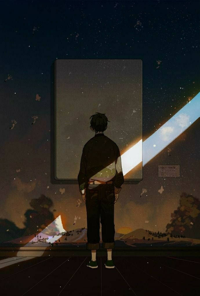 Anime Boy Sad Aesthetic In Dark Room Wallpaper