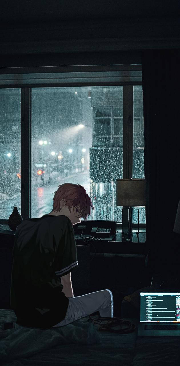 Anime Boy Sad Aesthetic In His Room Wallpaper