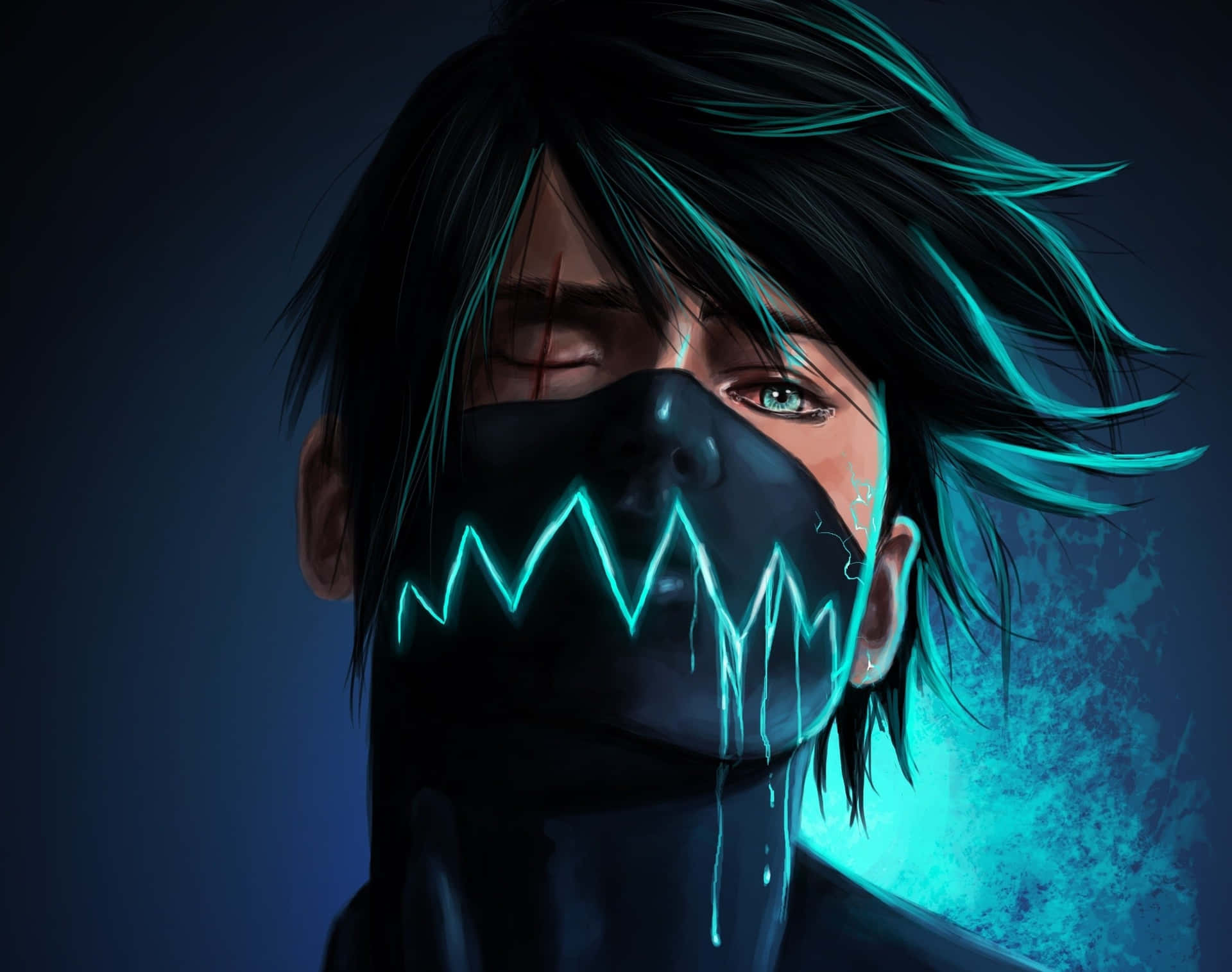 Download free Anime Boy With Neon Mask Wallpaper - MrWallpaper.com