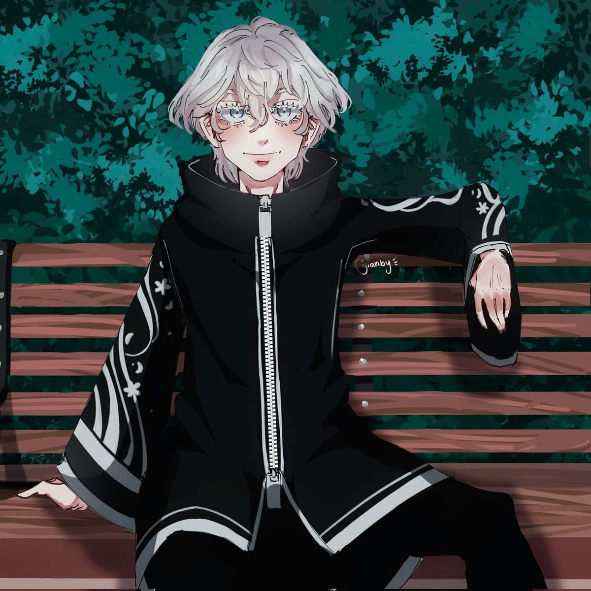 Anime Character Sittingon Park Bench Wallpaper