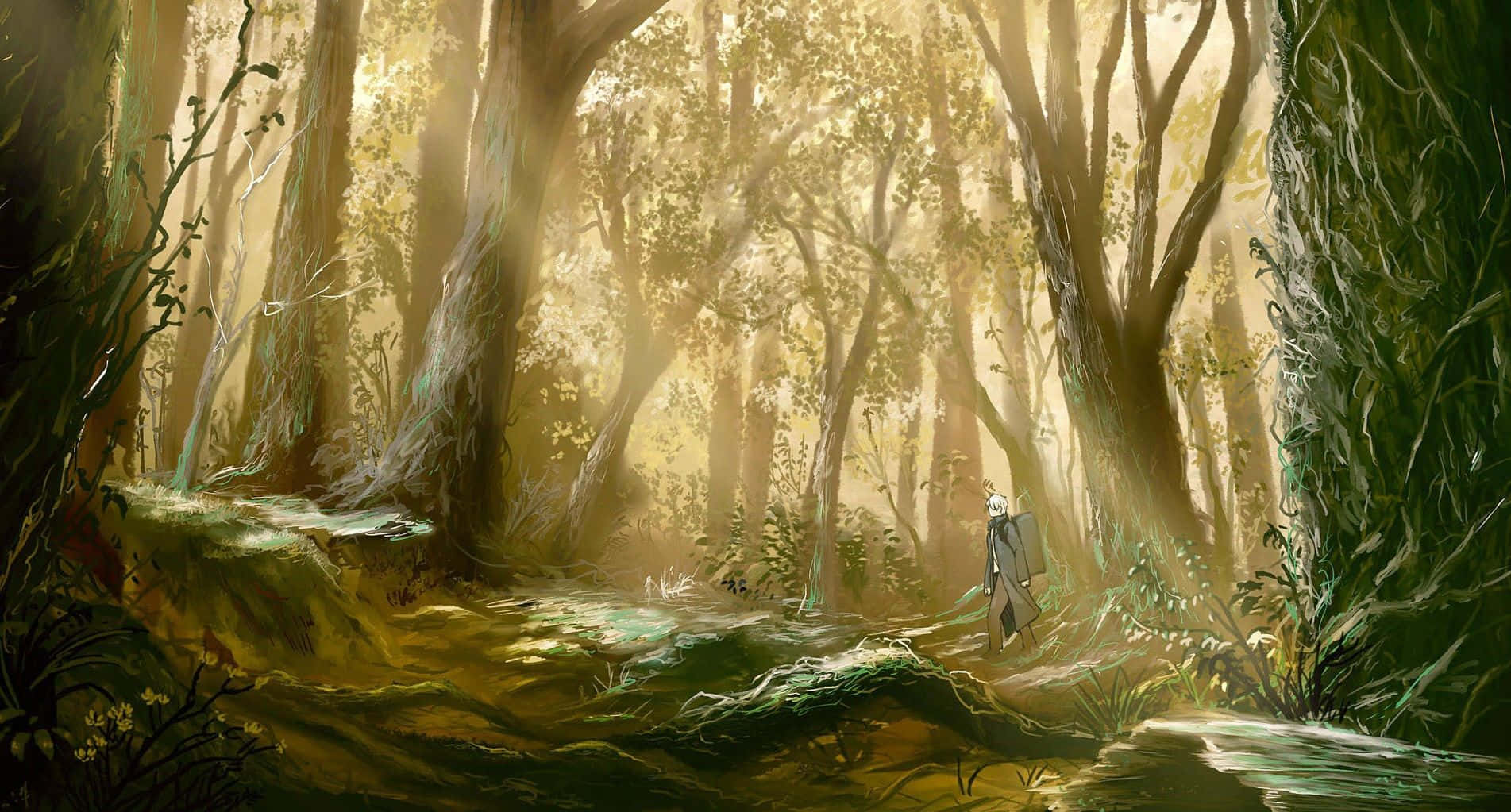 Anime Forest Sunlight Beam Wallpaper