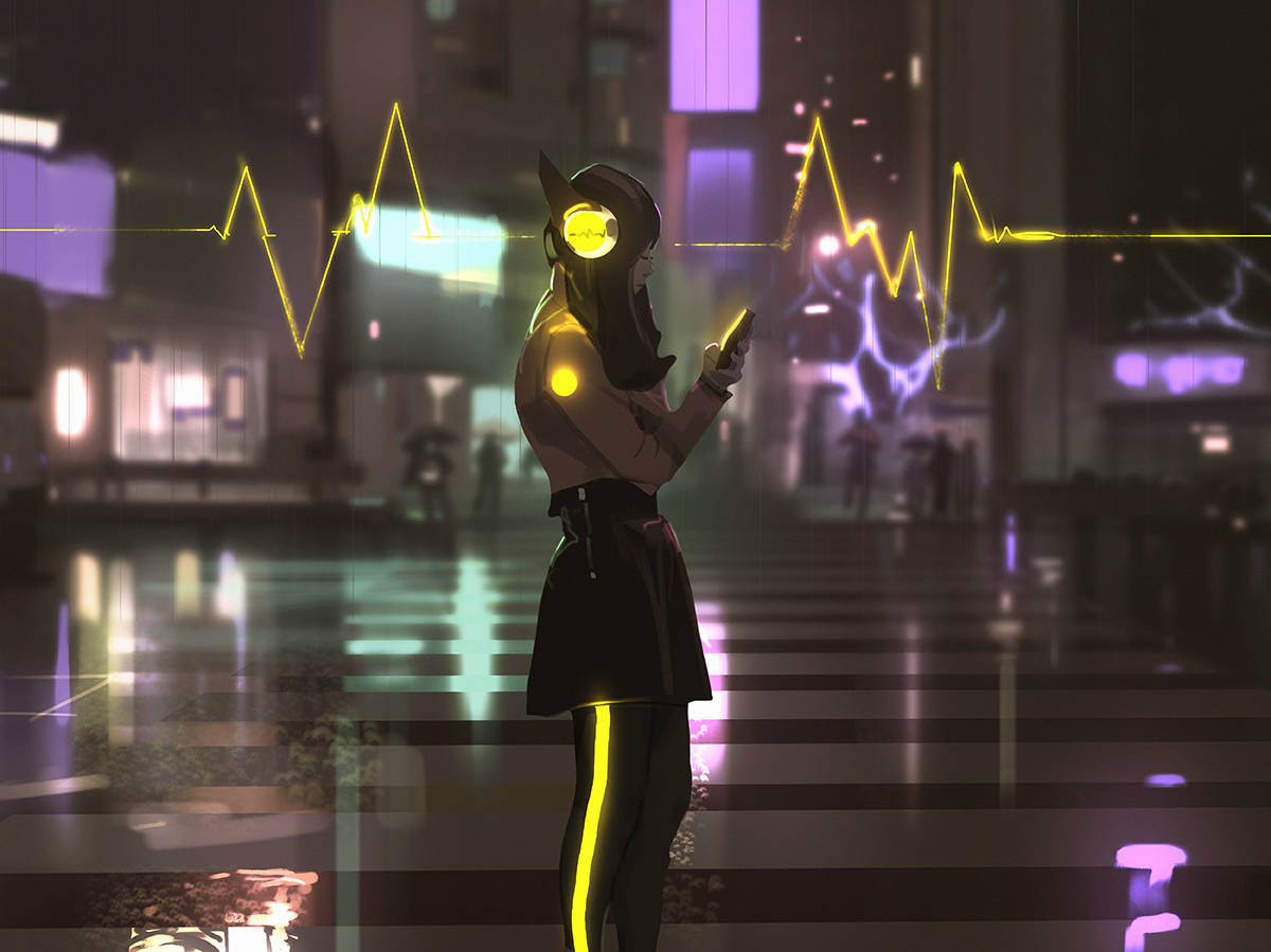 Anime Girl Dark Neon Iphone Wallpaper