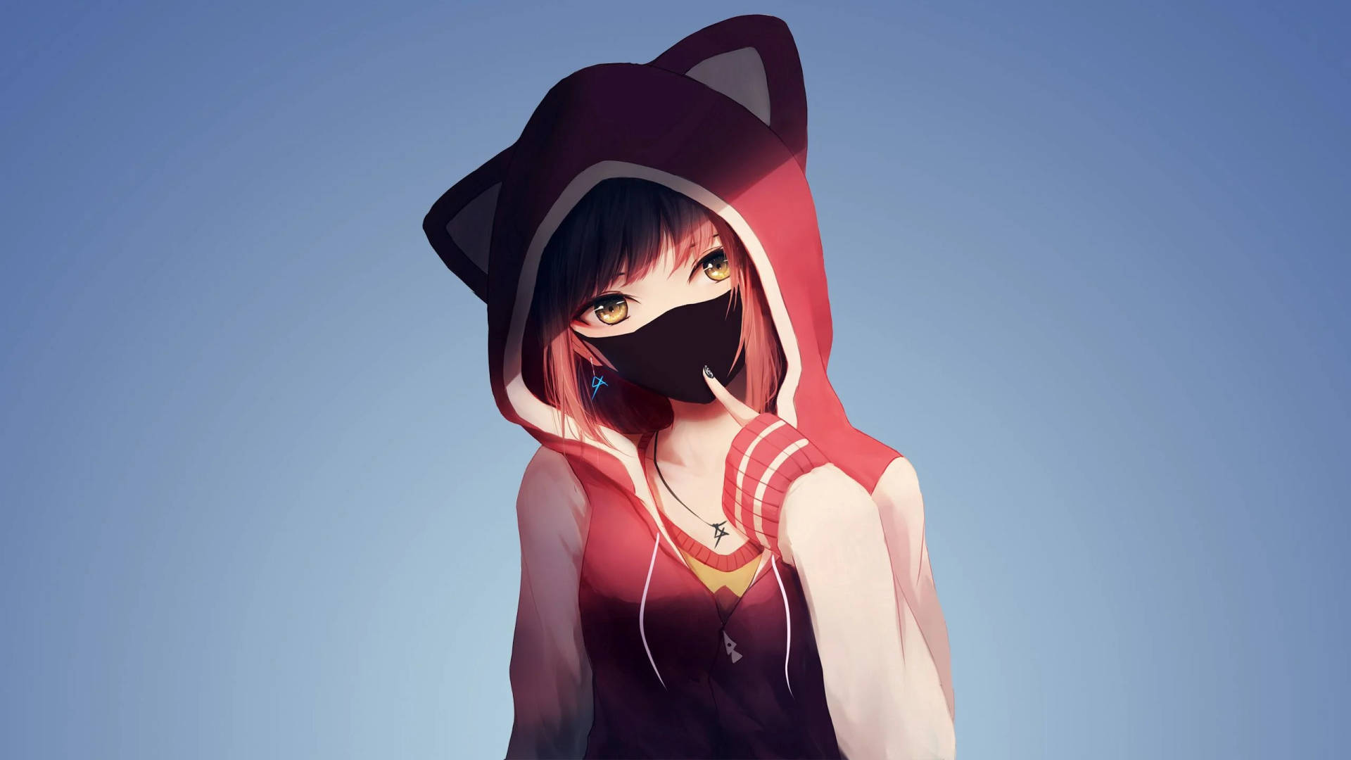 Download free Anime Girl Hoodie With Black Mask Wallpaper - MrWallpaper.com