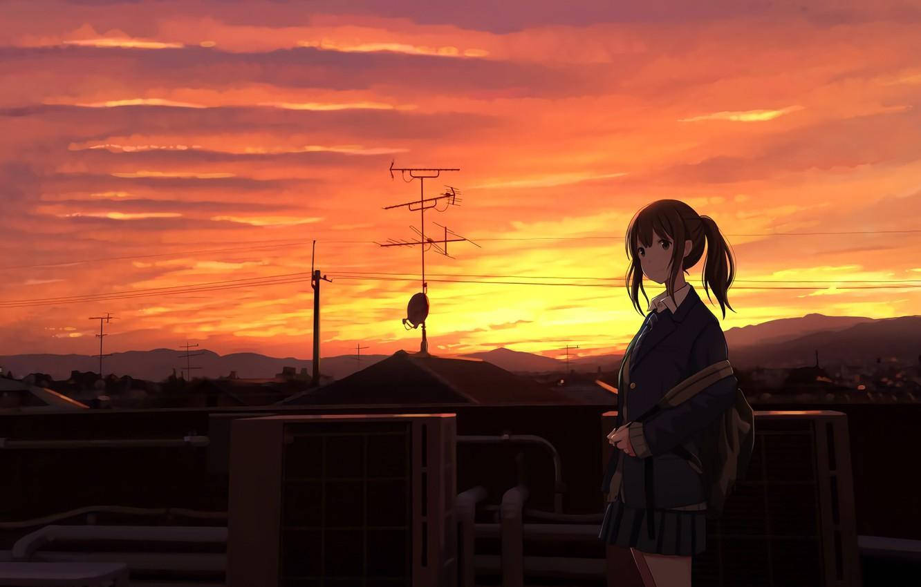 Anime Girl Japan Anime Aesthetic Sunset Wallpaper
