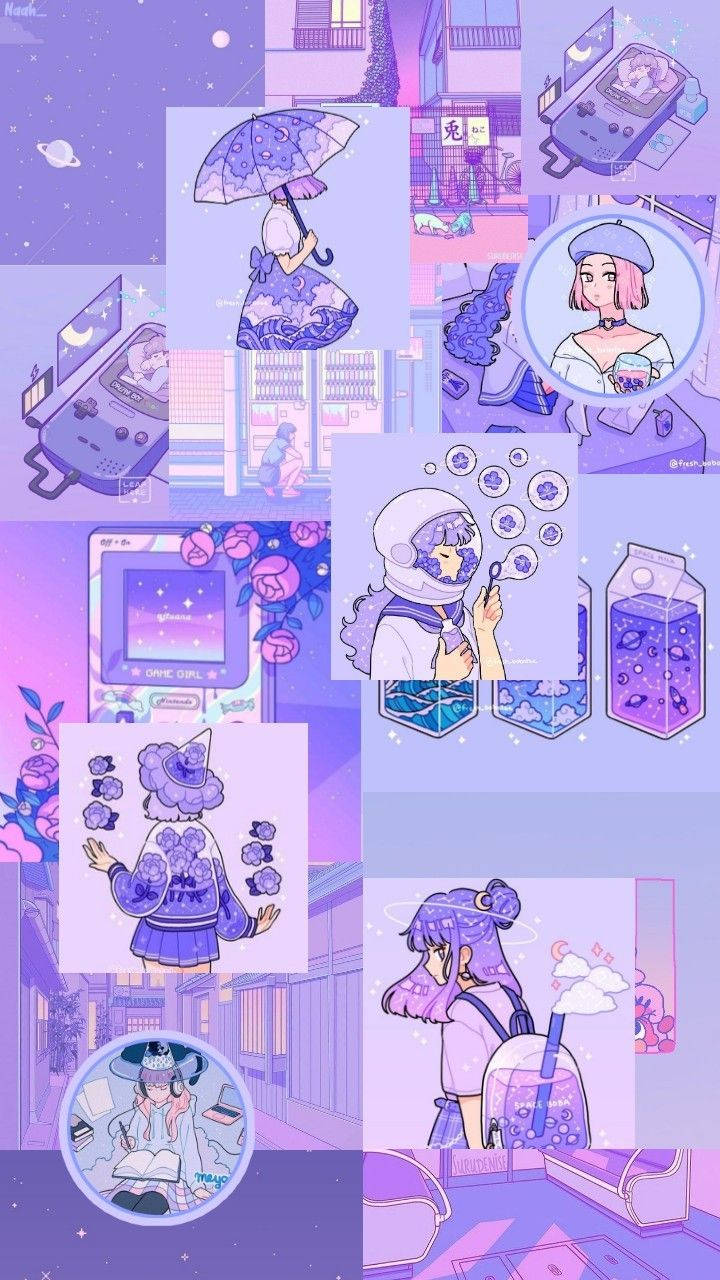Anime Girl Pastel Purple Stuff Wallpaper