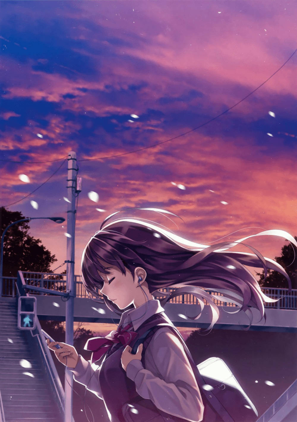 Anime Girl Sad Alone Snowflakes In City Wallpaper