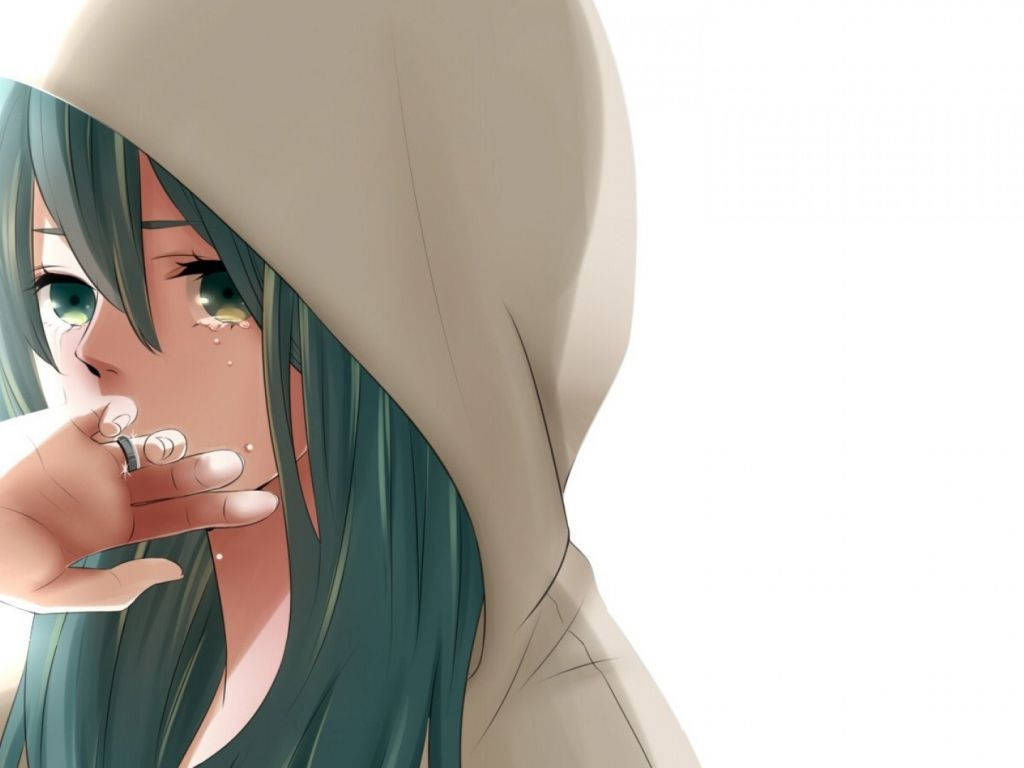Anime Girl Sad Alone With White Hoodie Wallpaper