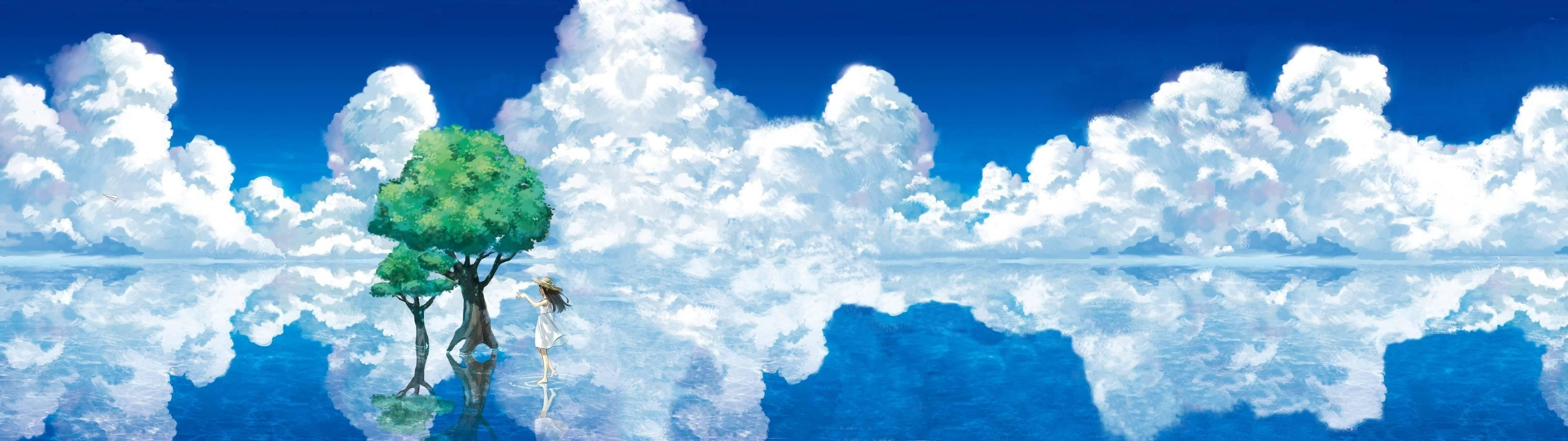 Anime Landscape Sky Dual Screen Wallpaper