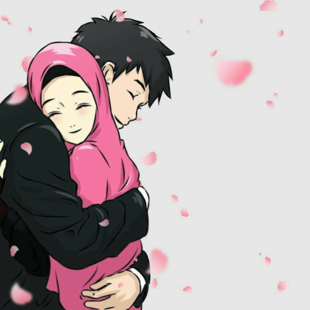 Anime Muslim Couple Hug Wallpaper