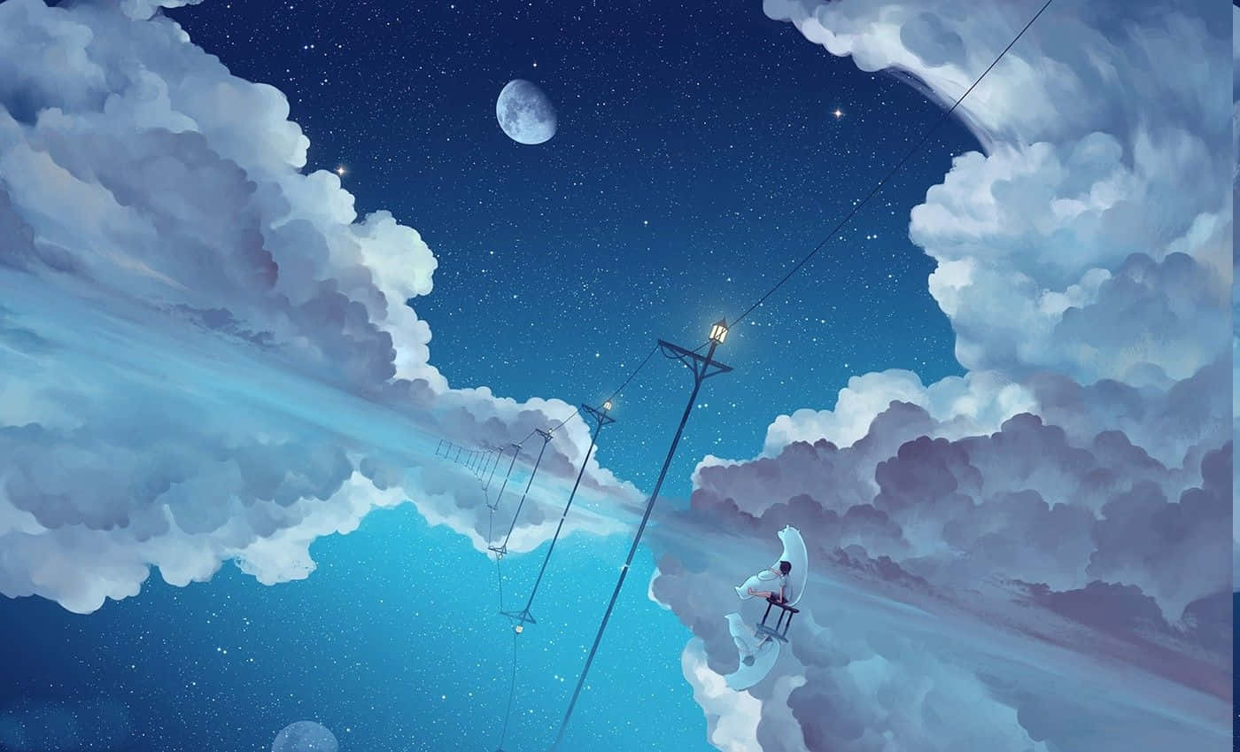 Anime Night Sky Moon Wallpaper
