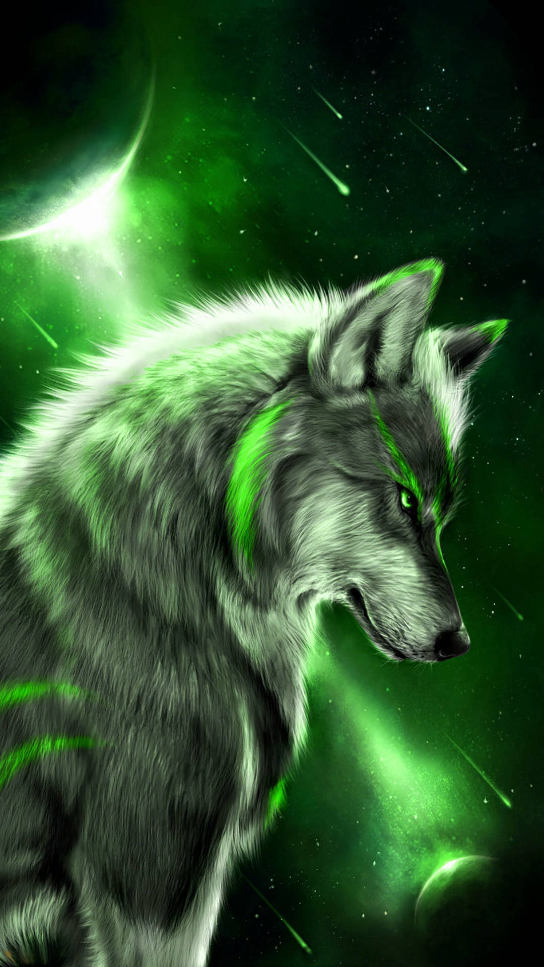 Anime Wolf Neon Green Wallpaper