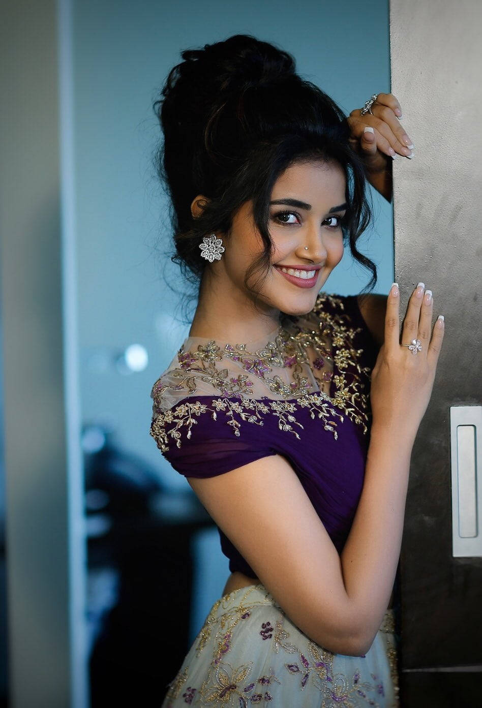 Anupama Parameswara Purple-laced Gown Wallpaper