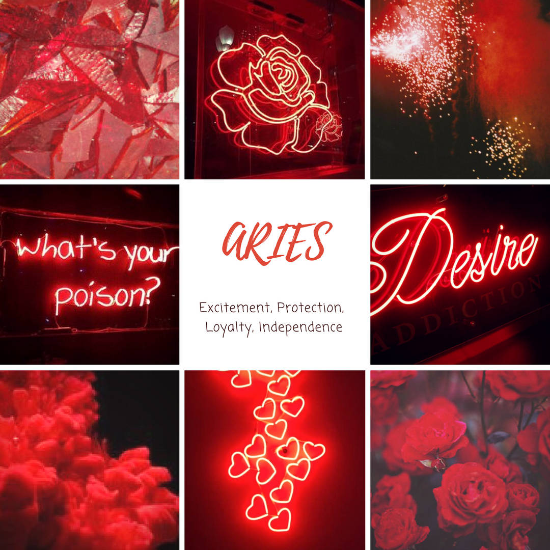 Aries Aesthetic Grid Collage In Red Wallpaper