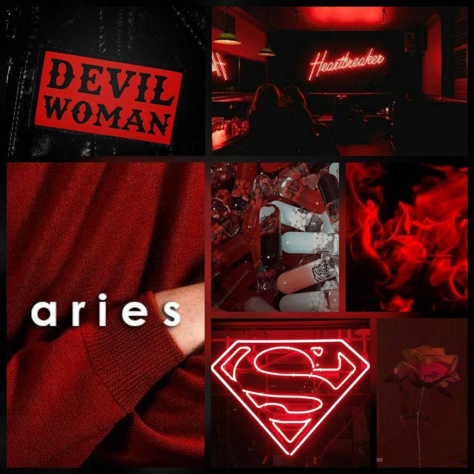Aries Red Aesthetic Collage Art Wallpaper