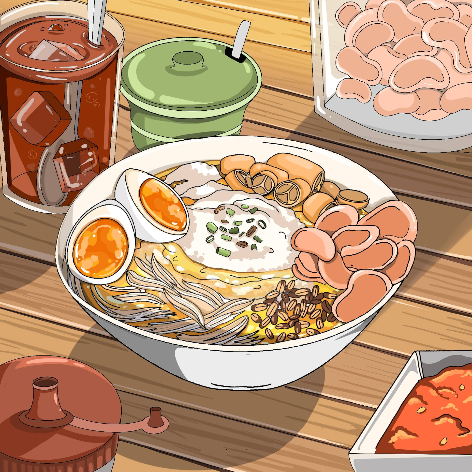 An Imaginary Table With Various Dish Background, Anime Food Picture, Food,  Animal Background Image And Wallpaper for Free Download