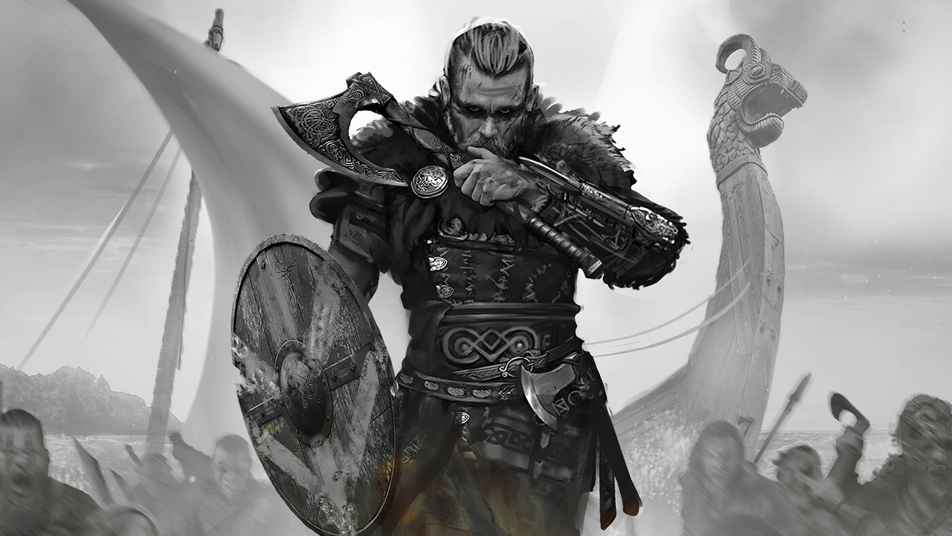 Download free Assassins Creed Valhalla Eivor Black And White Wallpaper -  MrWallpaper.com