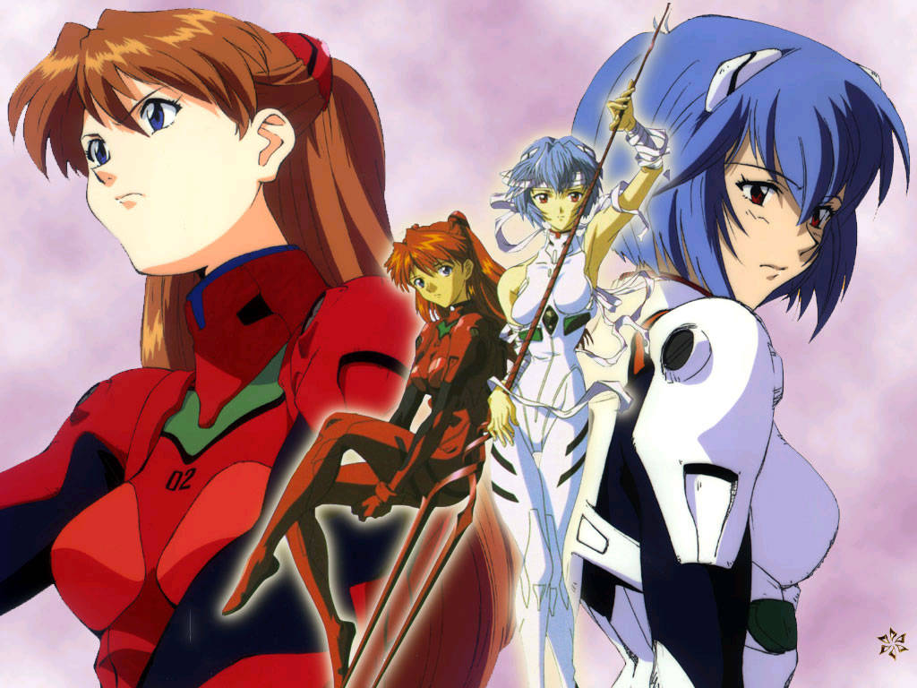 Asuka And Rei On Suit Evangelion Wallpaper