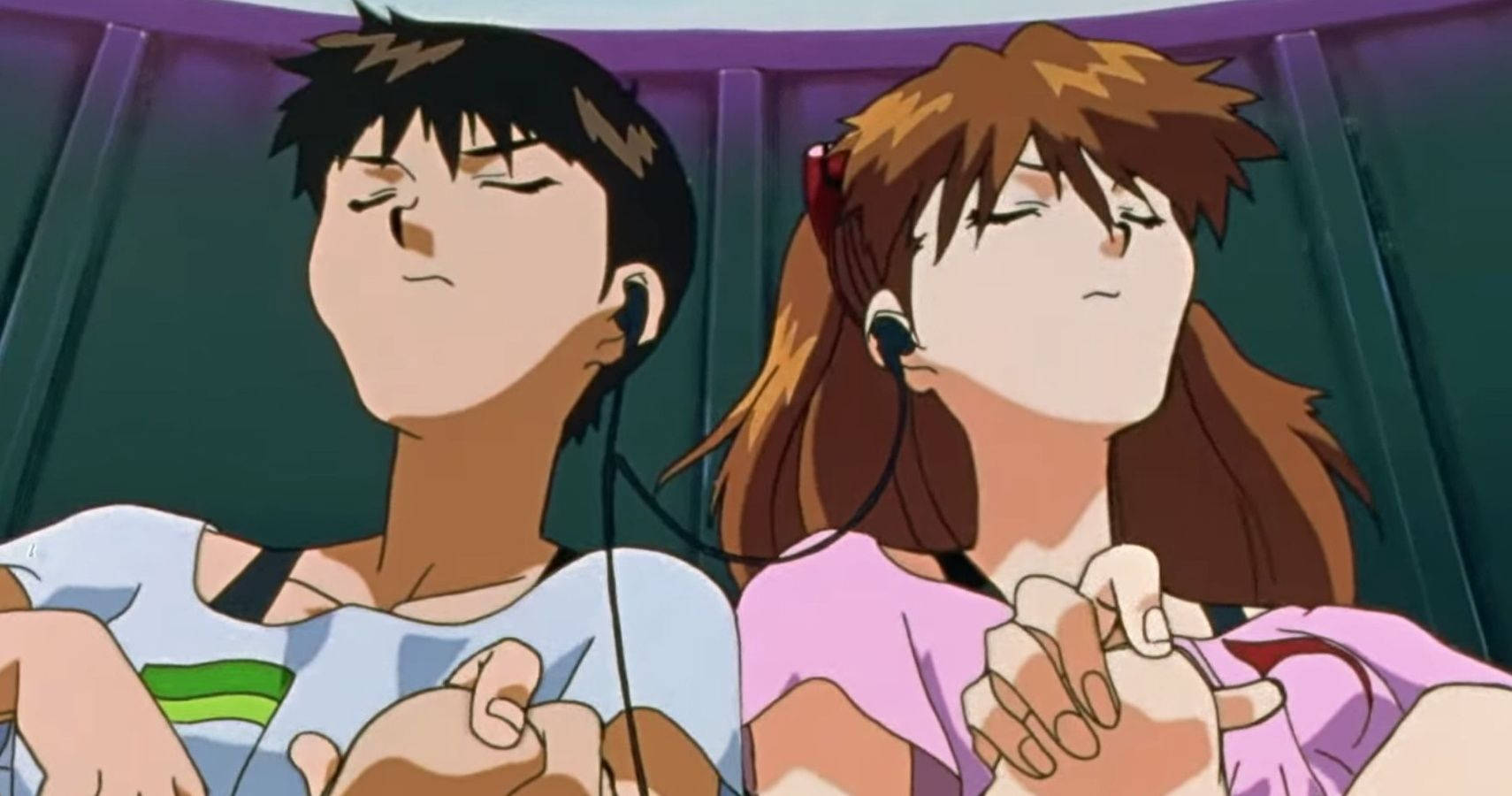 Asuka And Shinji Vibing From Evangelion Wallpaper