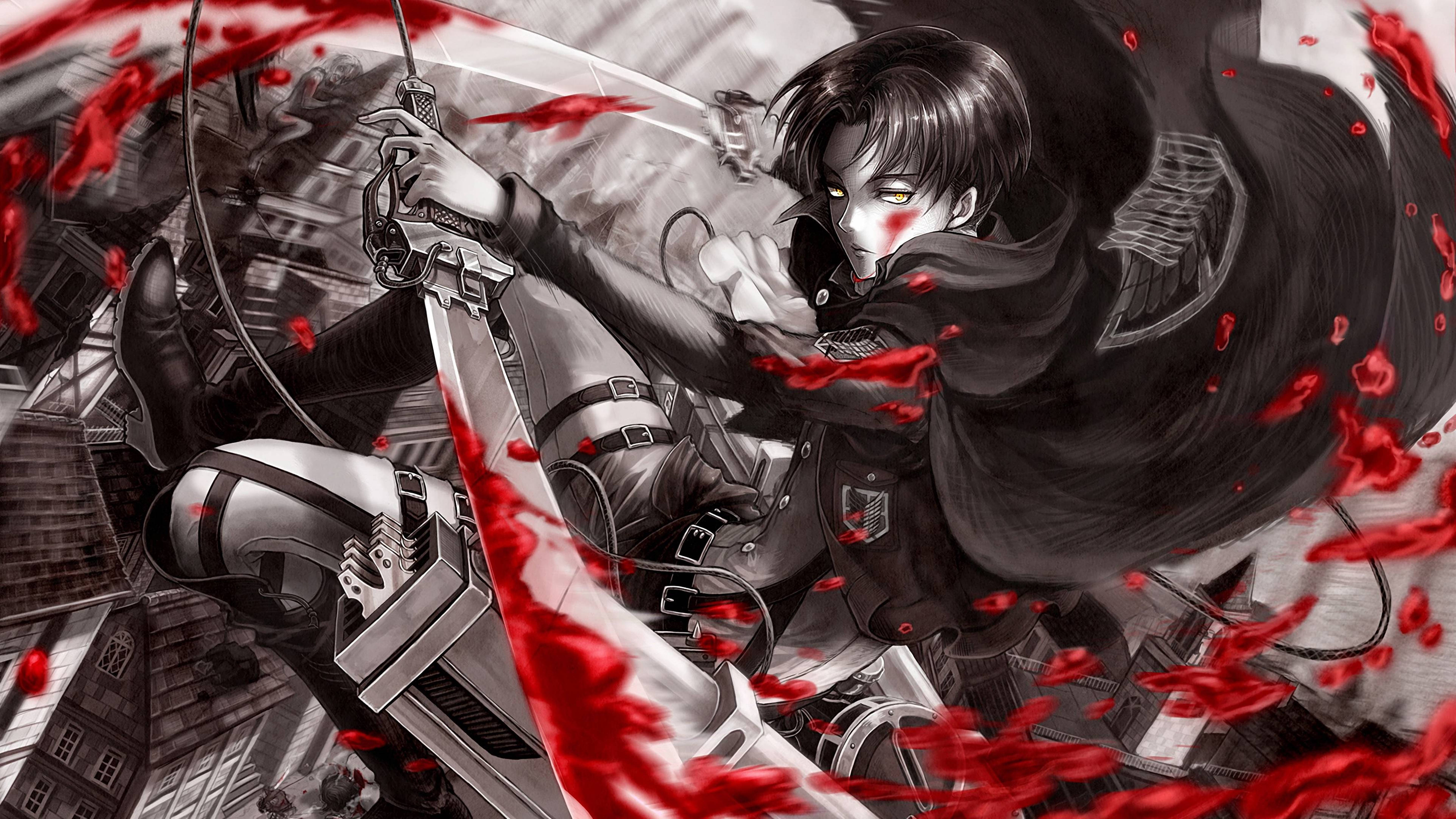 Attack On Titans 4k Eren Yeager Bloody Sword Wallpaper