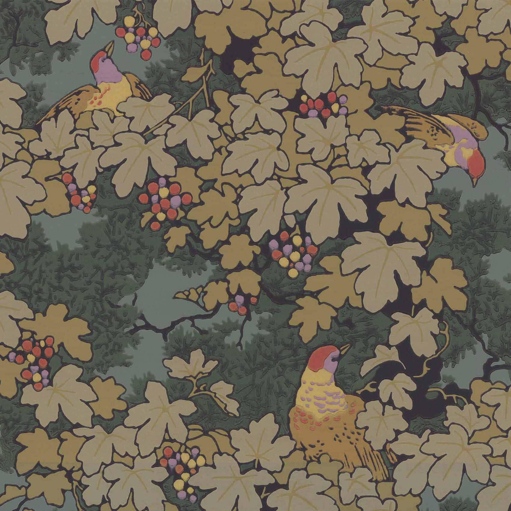 Autumnal Birdsand Vine Pattern Wallpaper