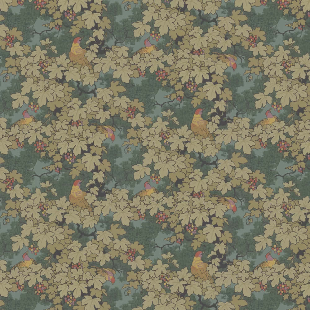 Autumnal Oakand Pheasants Pattern Wallpaper
