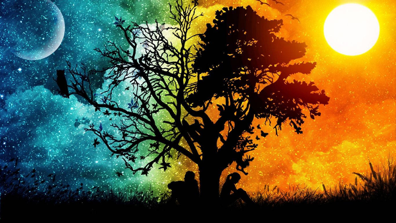 Awesome Tree Day And Night Wallpaper