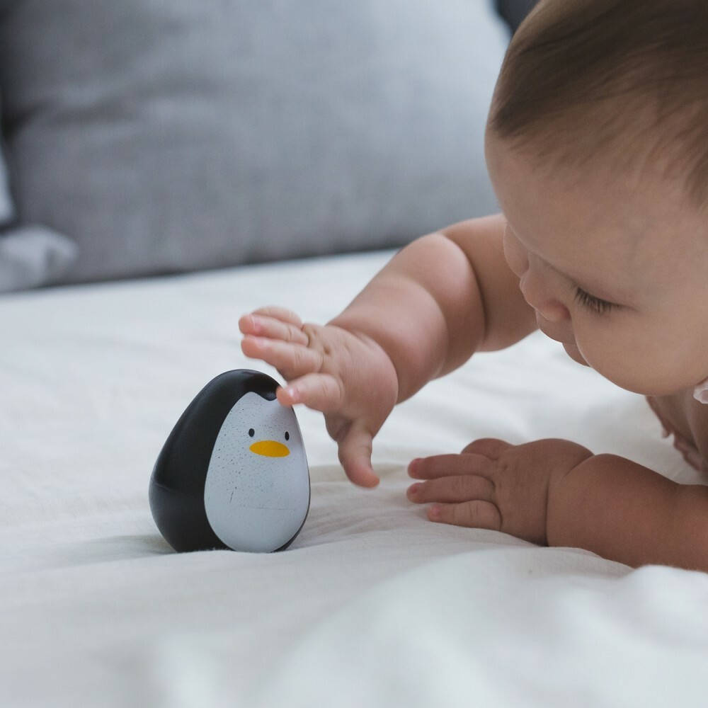 Baby And A Baby Penguin Toy Wallpaper