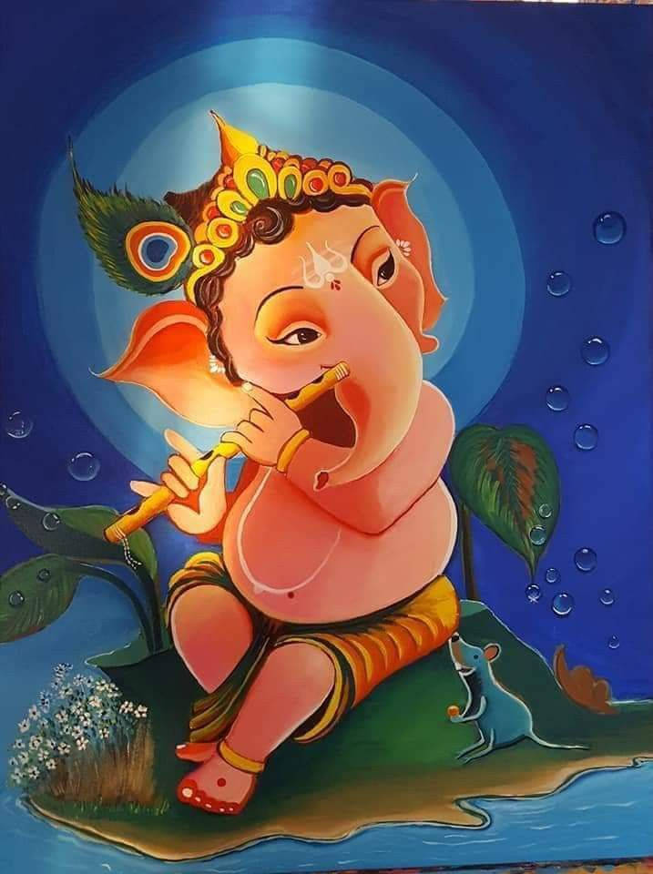 Baby Ganesh Playing Flute Wallpaper