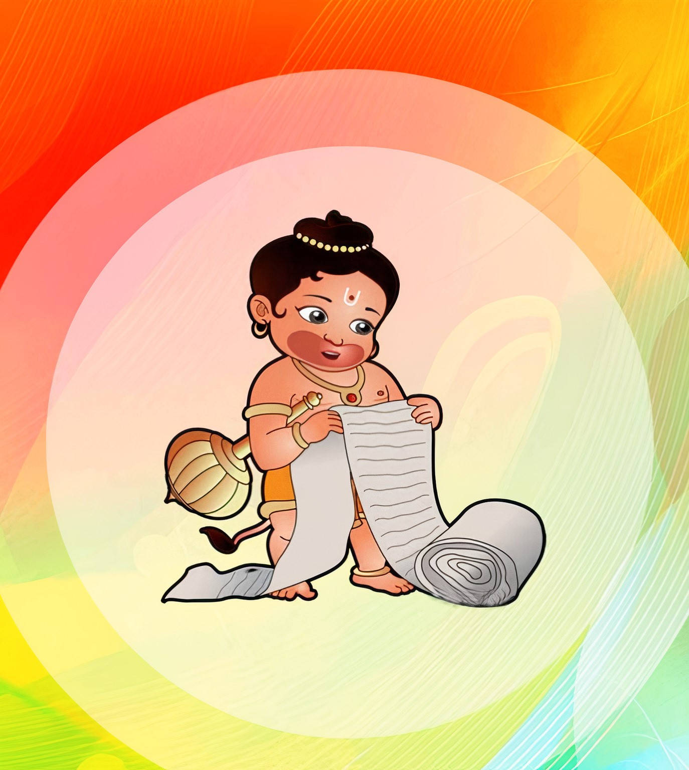 Baby Hanuman Reading Long Scroll Wallpaper