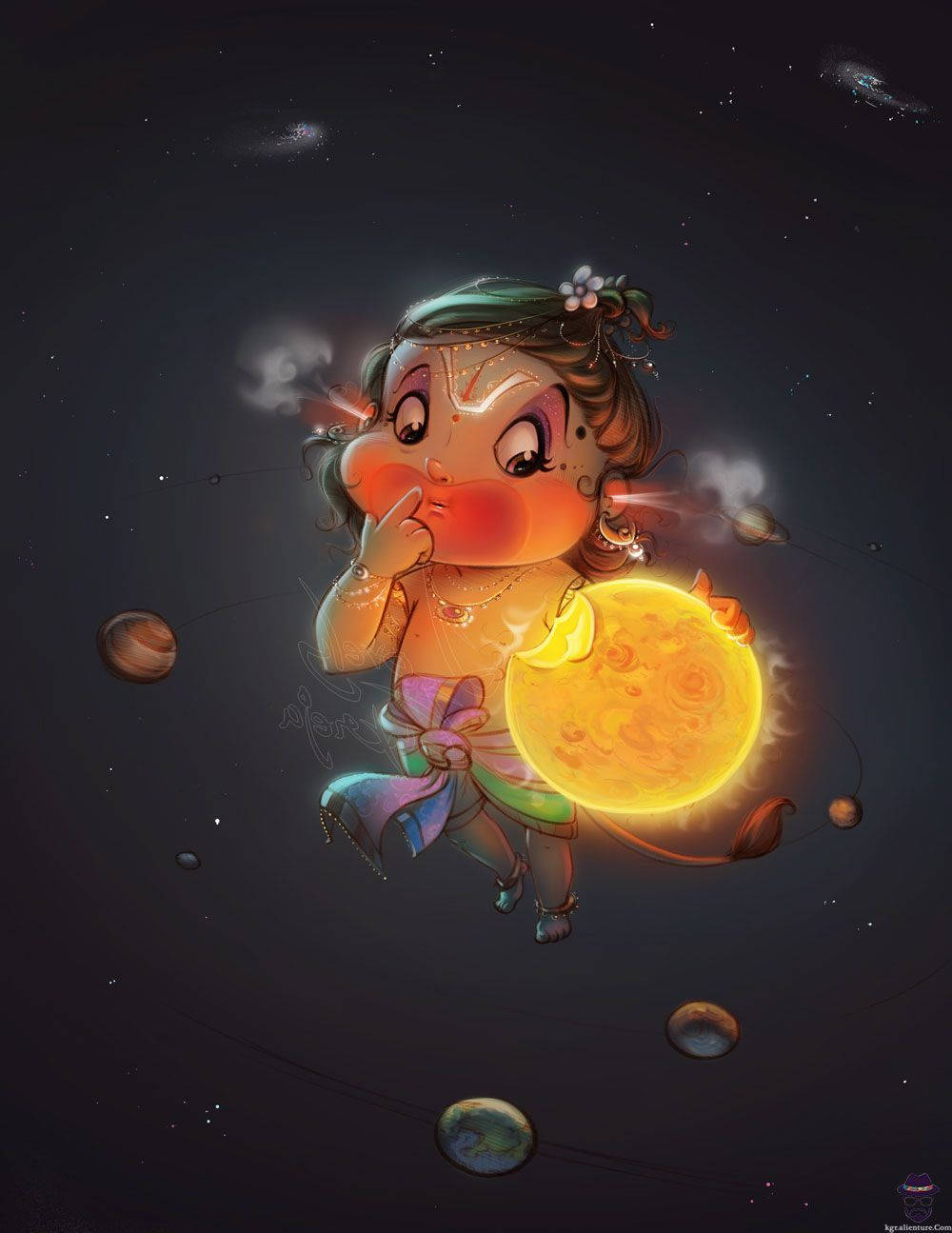 Baby Hanuman Solar System Wallpaper