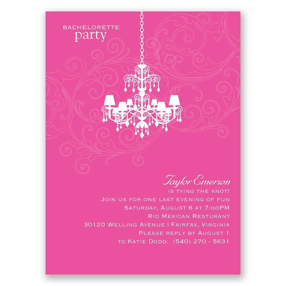 Bachelorette Party Invite With Chandelier Wallpaper