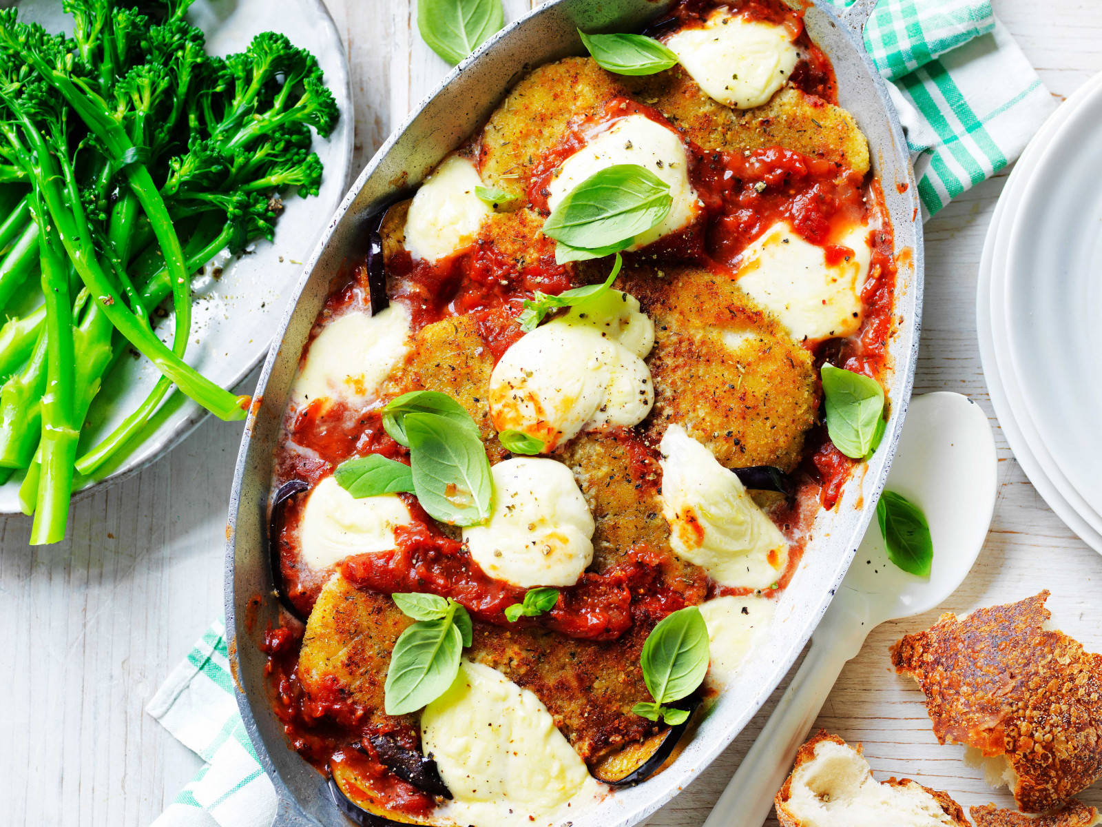 Baked Chicken Schnitzel Eggplant Parmigiana Wallpaper