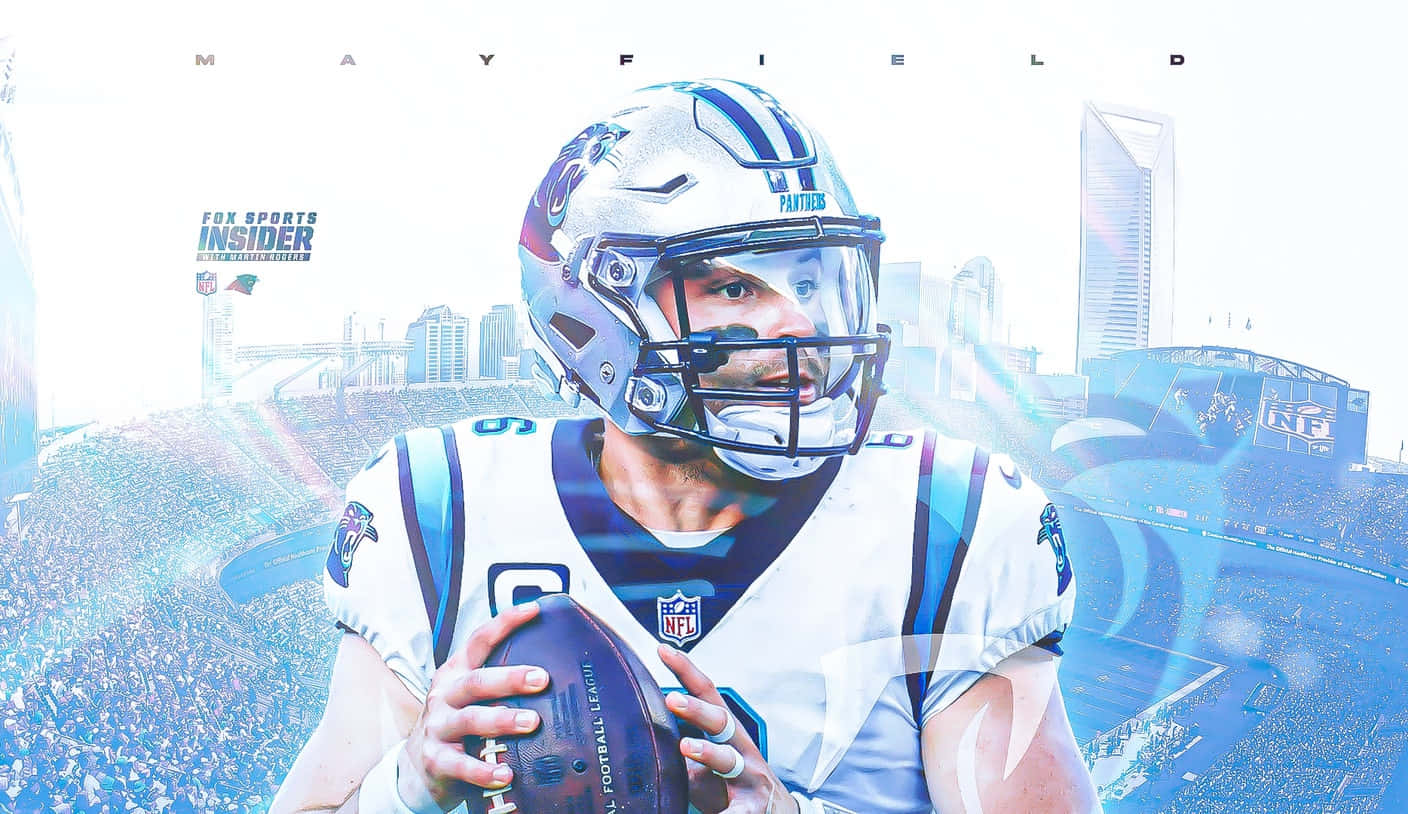 Baker Mayfield Holding A Ball Blue Art Wallpaper