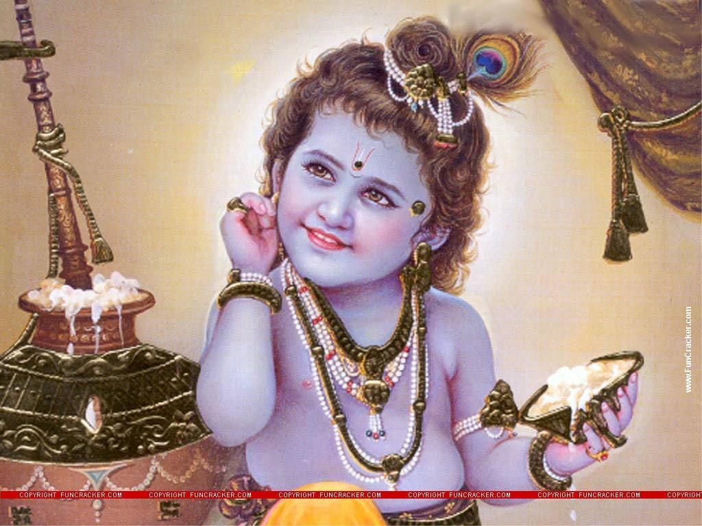 Bal Krishna Holding A Bowl With Curds Wallpaper