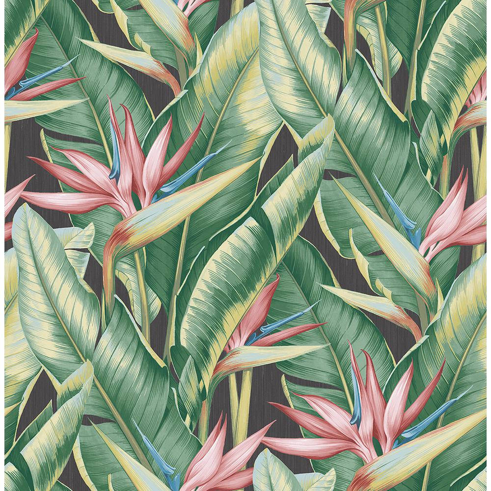 Banana Leaves And Pink Flowers Wallpaper