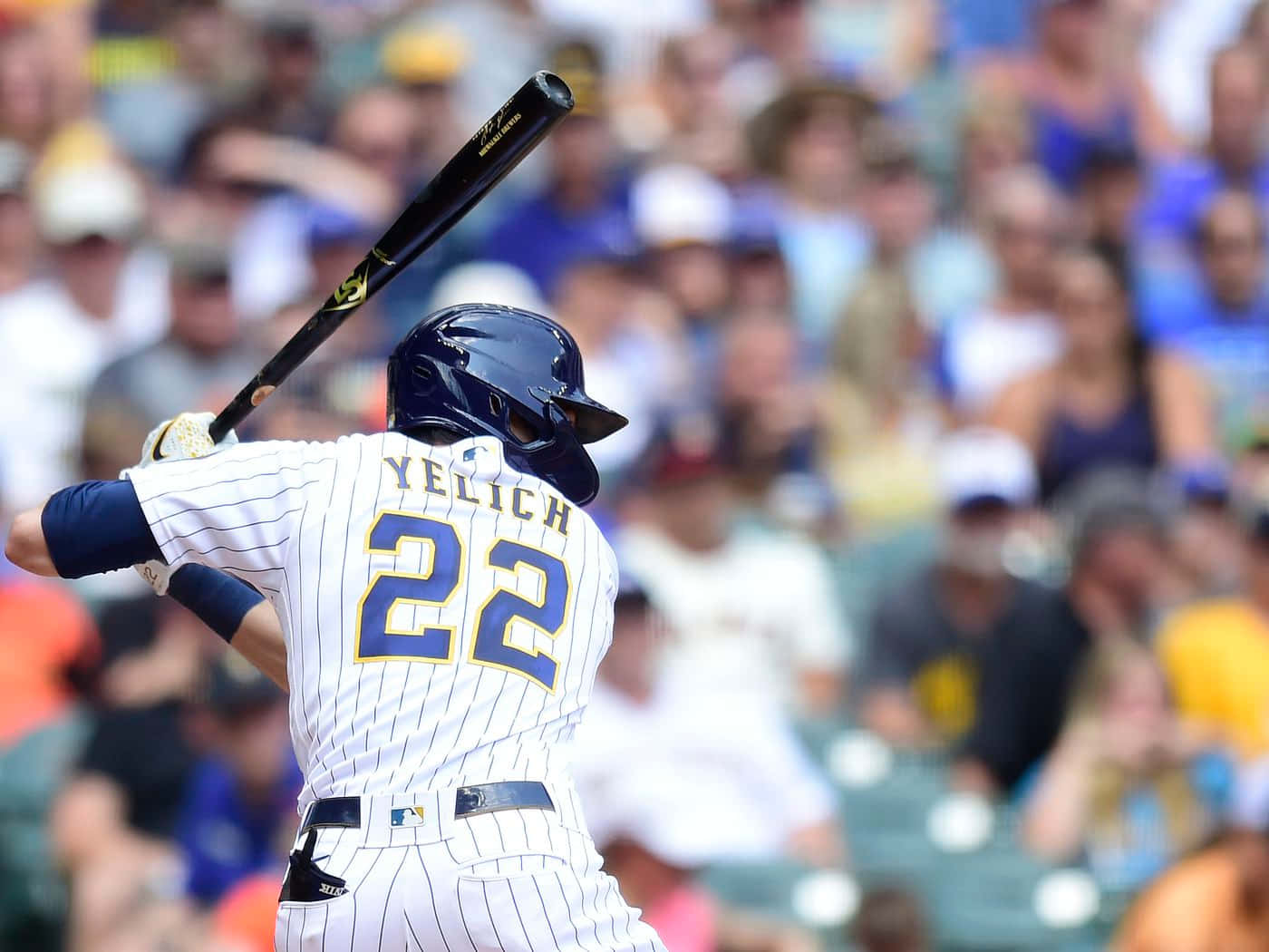 Baseball Player Yelich Swing Action Wallpaper