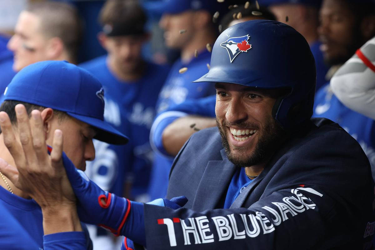 Baseballer George Springer Happy And Giving High-five Wallpaper