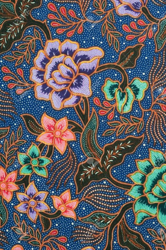 Batik Lavender Green Flowers Wallpaper