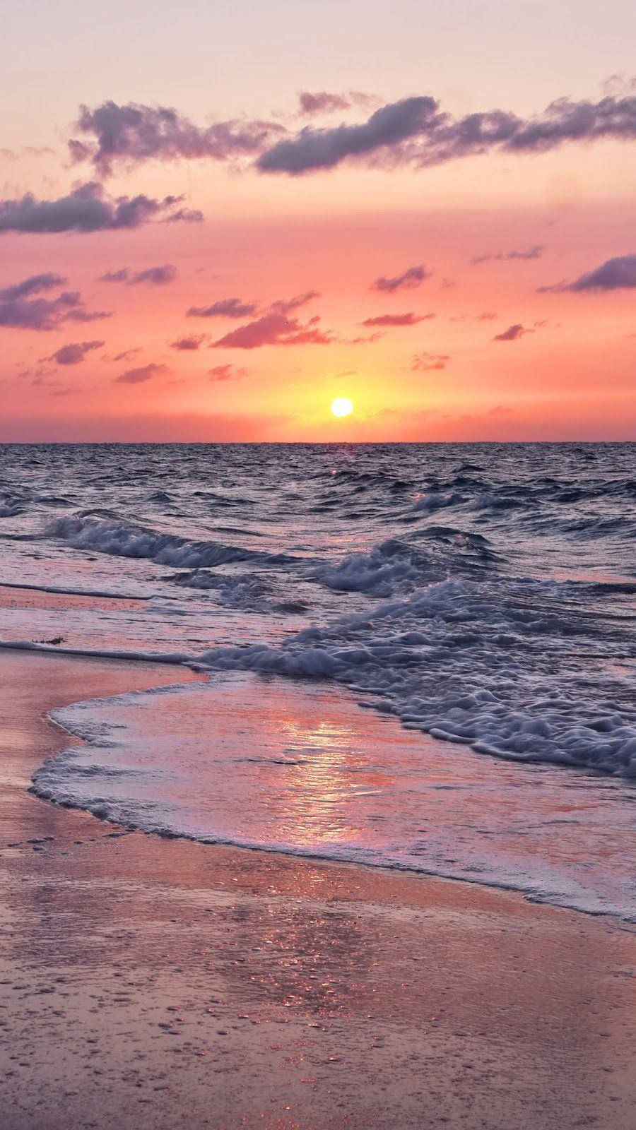 Beach Shore With Aesthetic Sunset Wallpaper