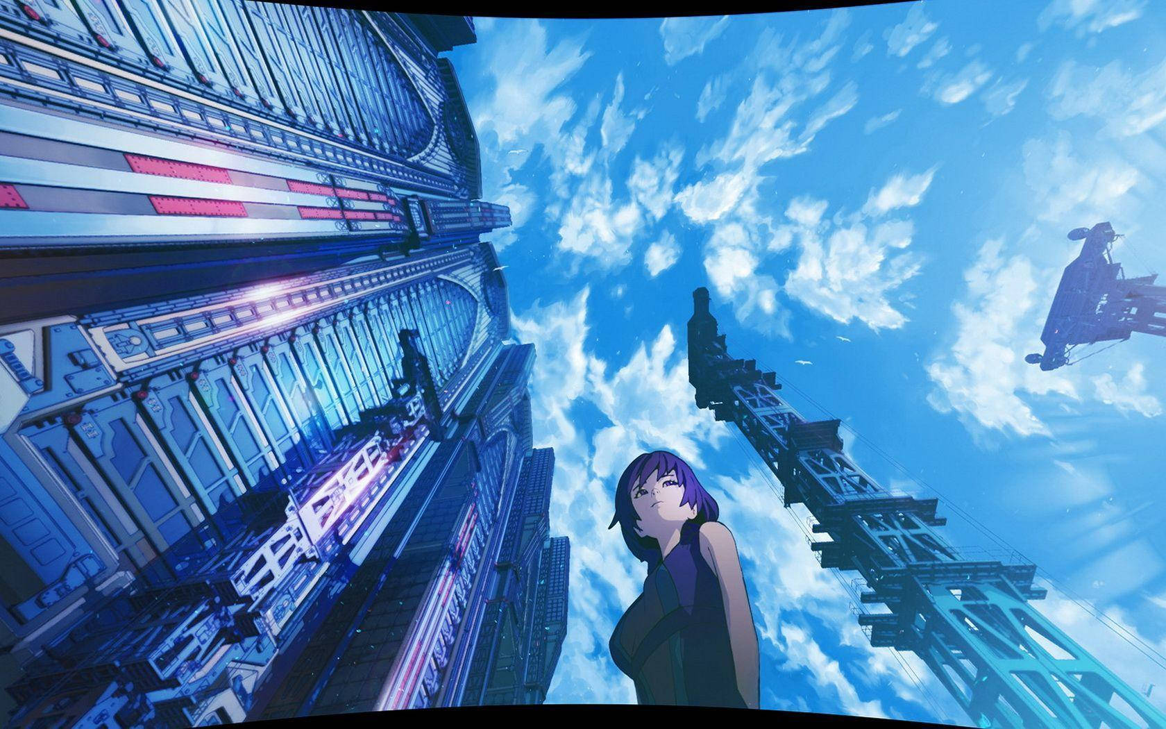 Beautiful Anime Girl And Skyscrapers Wallpaper
