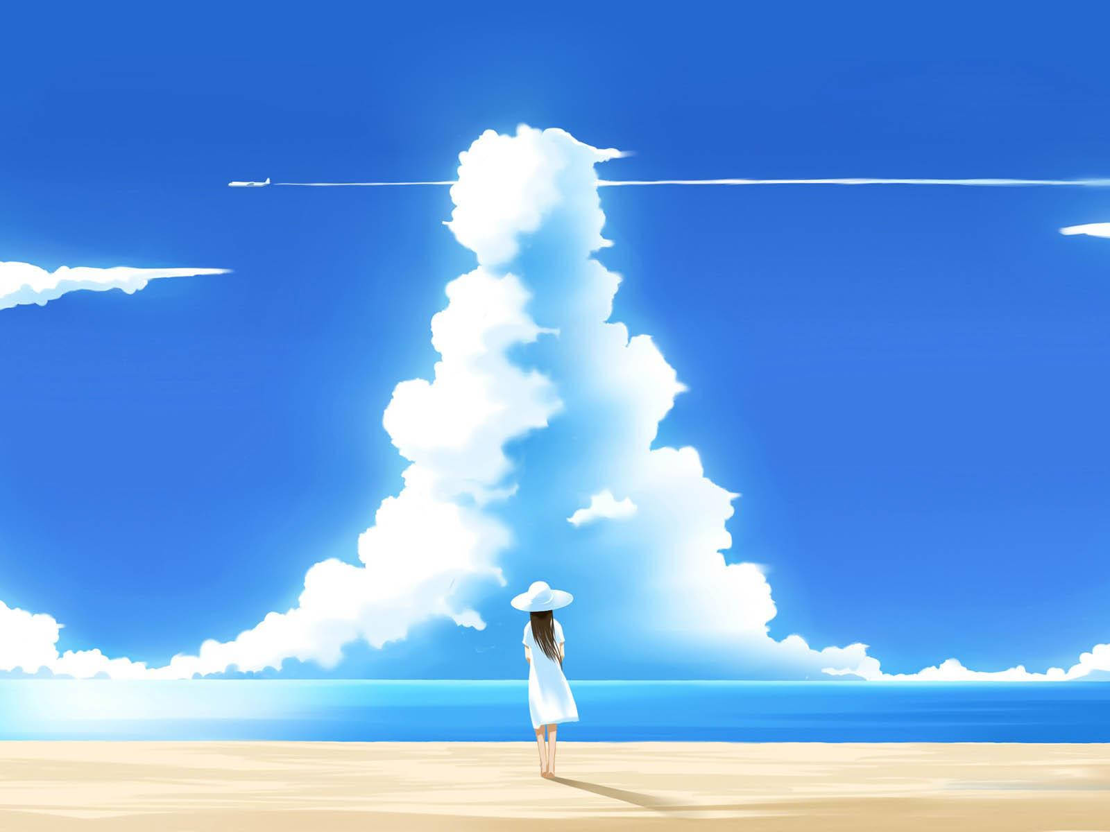Beautiful Anime Minimalist Beach Wallpaper