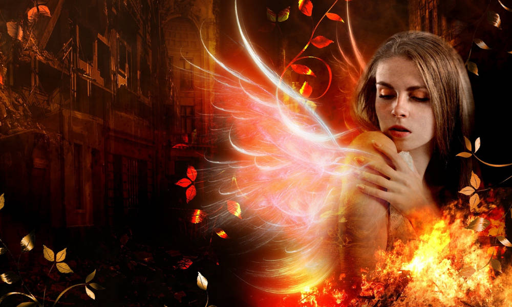 Beautiful Girl With Fire Wings Wallpaper