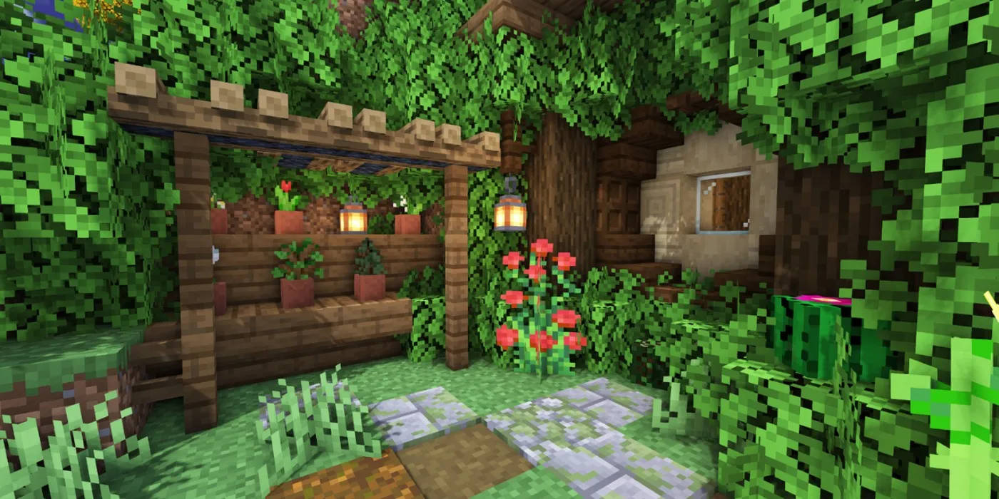 Beautiful Minecraft Cabin Patio Wallpaper