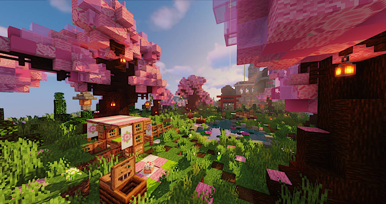 Beautiful Minecraft Cherry Blossoms Wallpaper