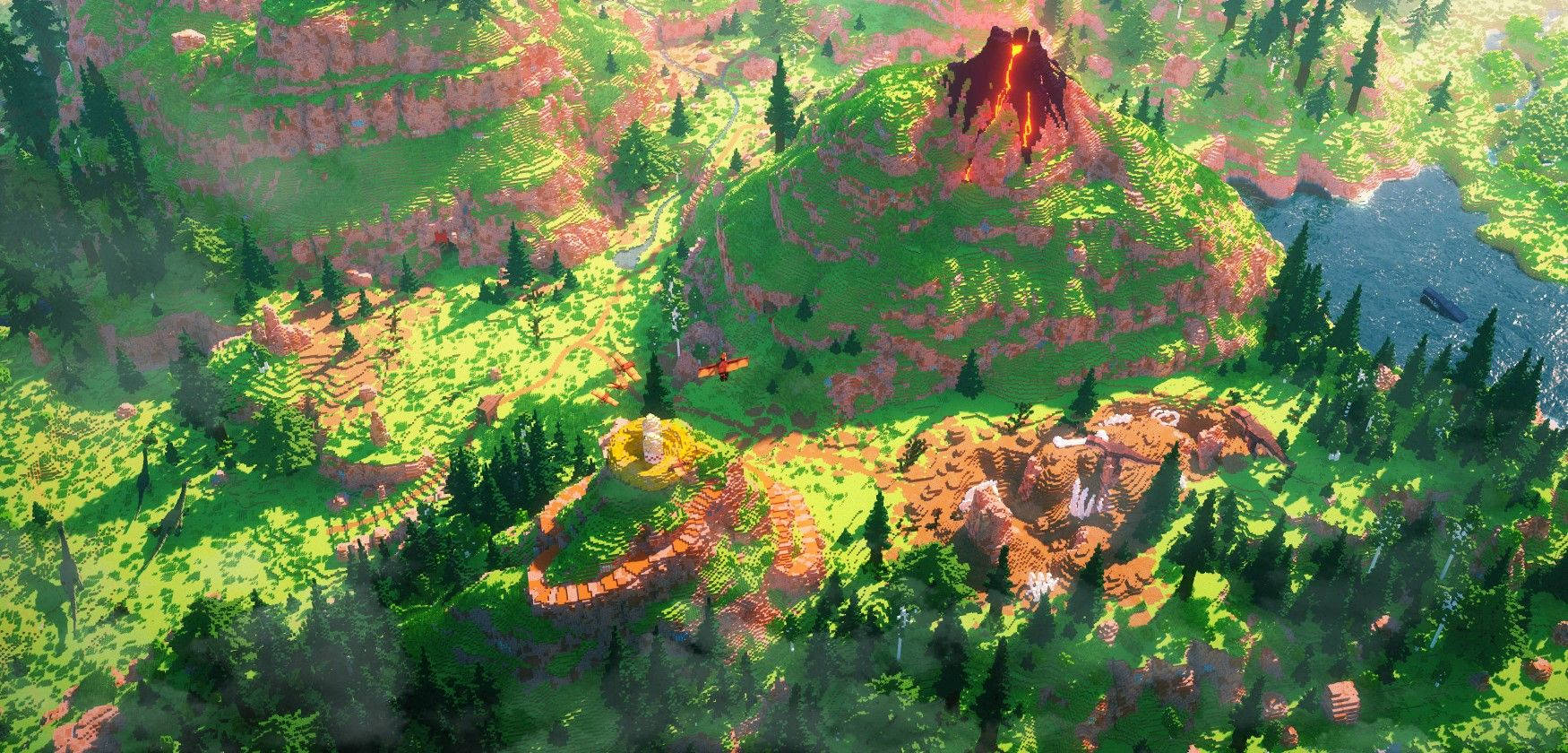 Beautiful Minecraft Volcano Aerial View Wallpaper