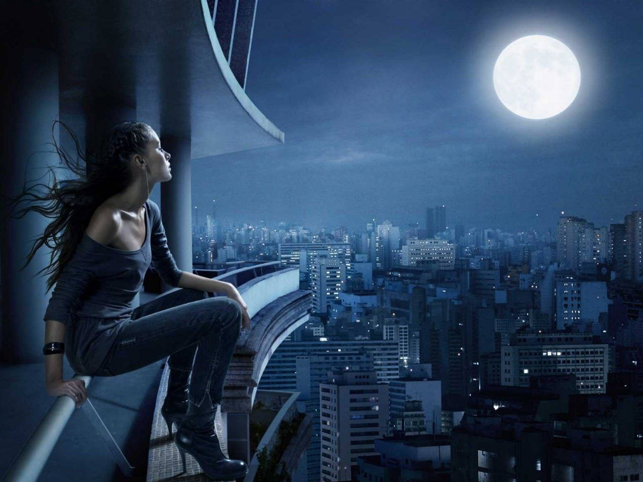 Beautiful Moon Over The City Wallpaper